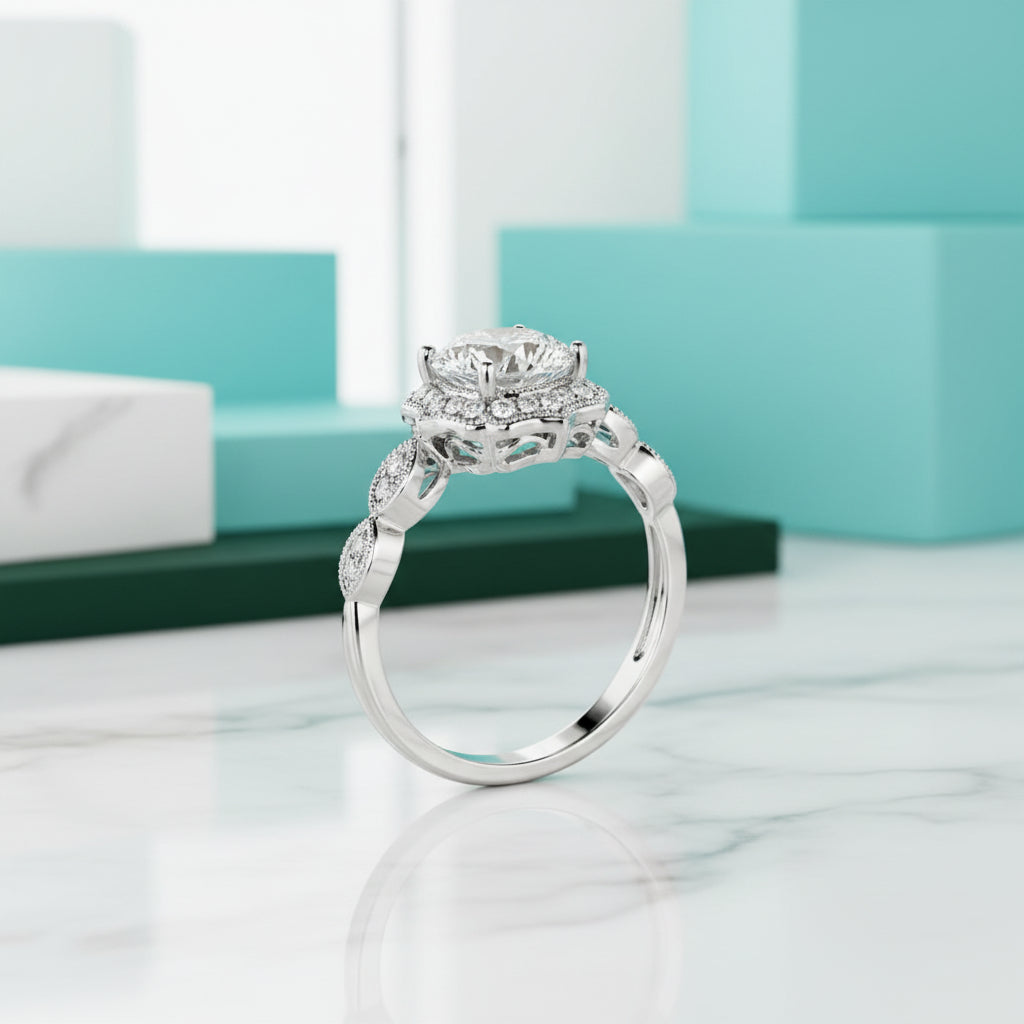 2 ct Vintage Halo Round Cut Diamond Engagement Ring-Evani Jewelry