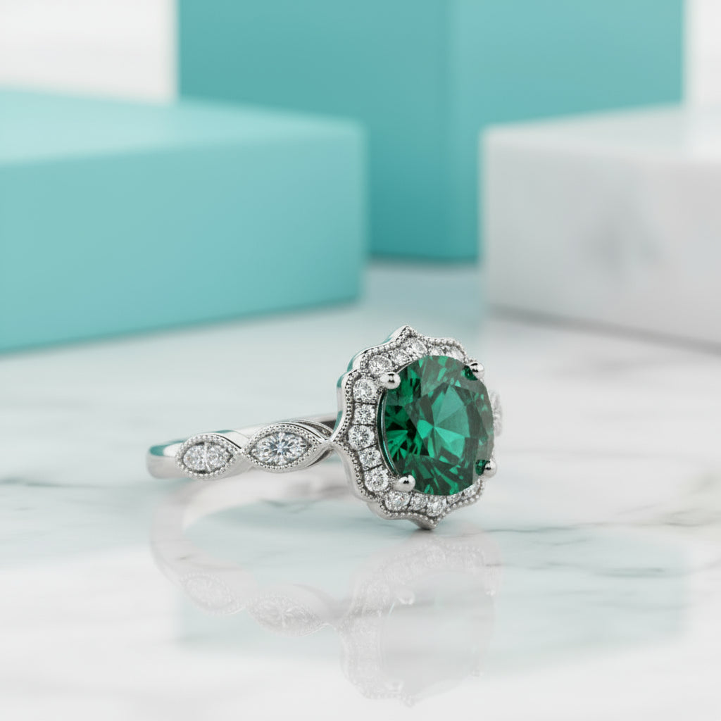 2 ct Vintage Halo Round Cut Diamond Engagement Ring-Evani Naomi Jewelry