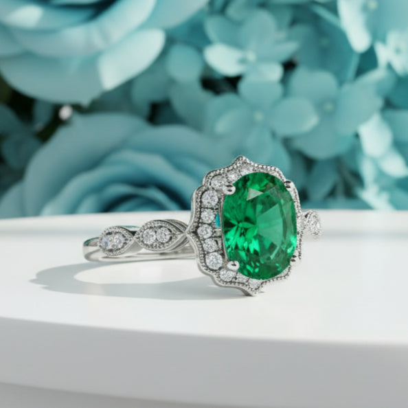 2 ct Vintage Halo Round Cut Diamond Engagement Ring-Evani Naomi Jewelry