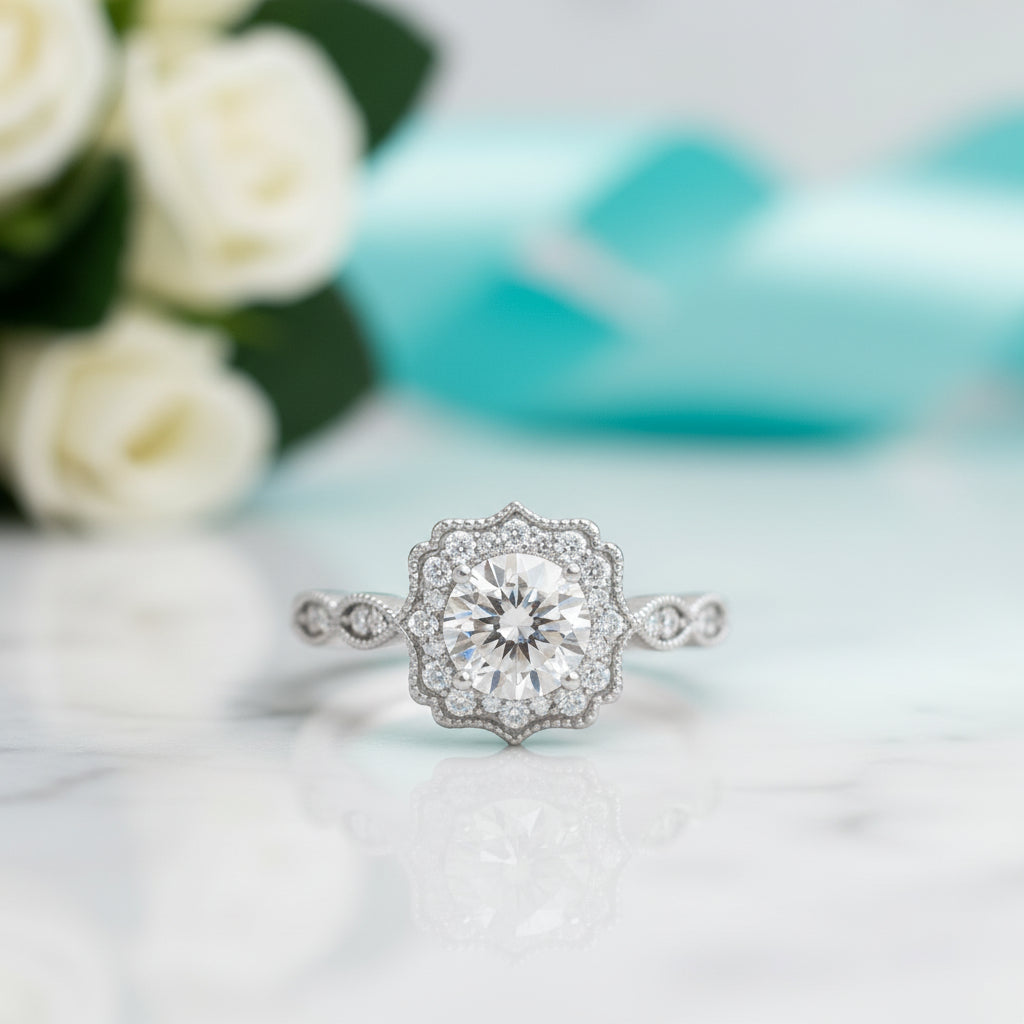 2 ct Vintage Halo Round Cut Diamond Engagement Ring-Evani Jewelry