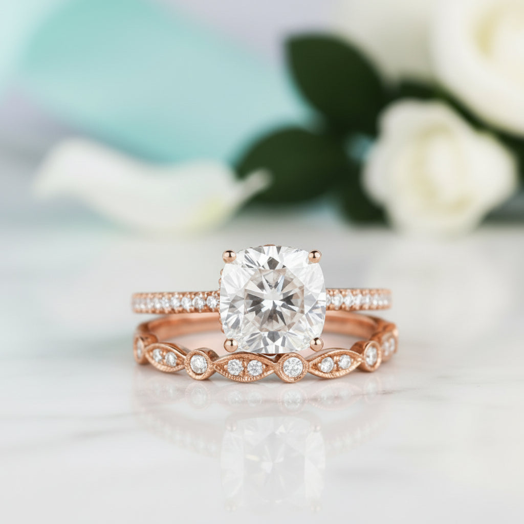 2.0 Ct Cushion Cut Diamond Bridal Ring Set-Evani Jewelry