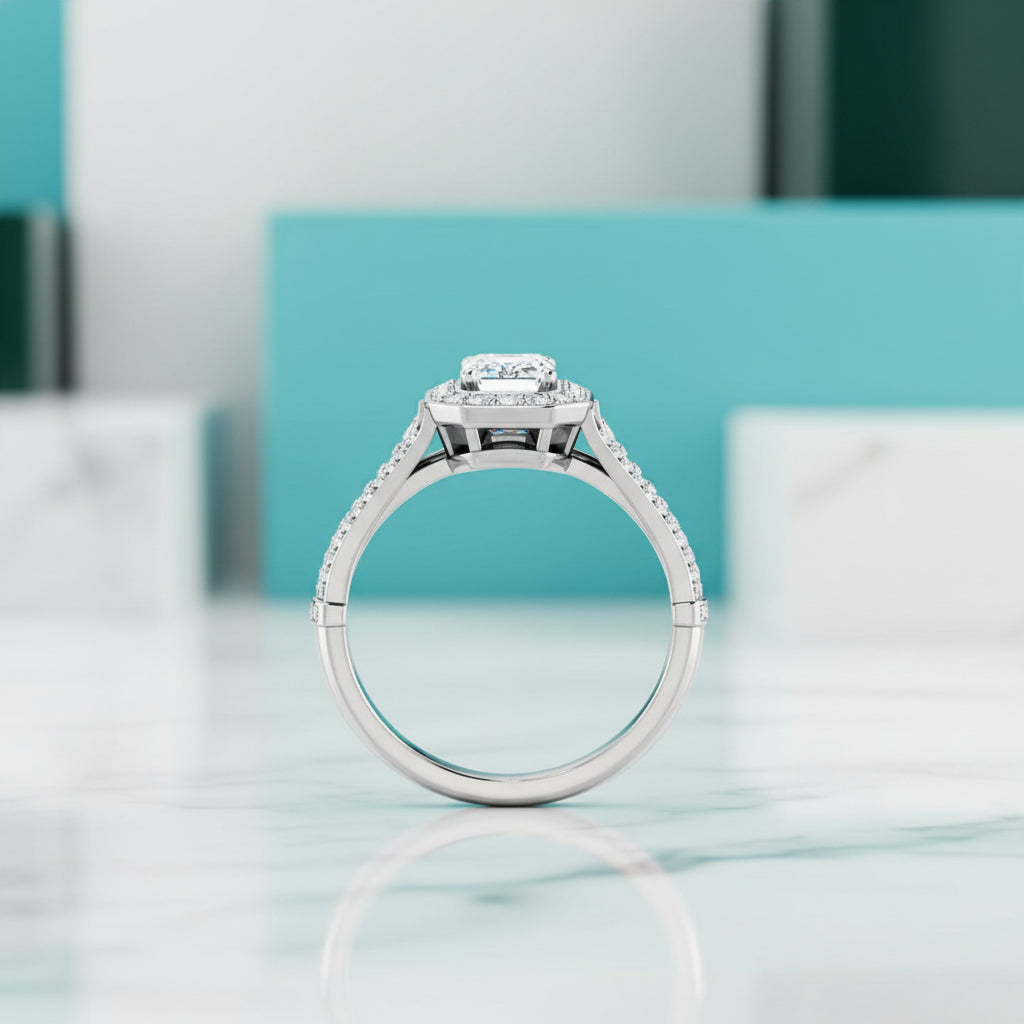 2.0 Ct Emerald-Cut Diamond Triple Pave Bezel Halo Engagement Ring-Evani Jewelry