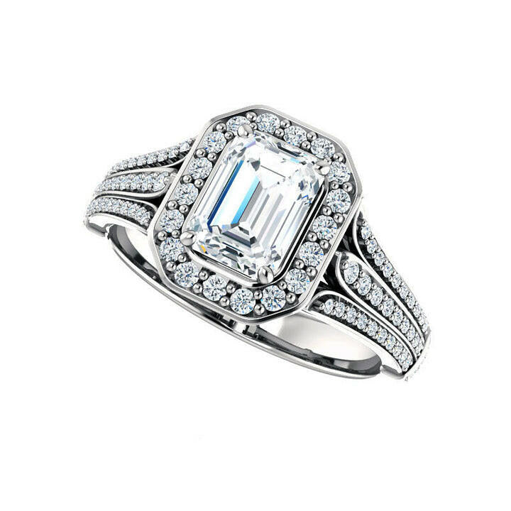 2.0 Ct Emerald-Cut Diamond Triple Pave Bezel Halo Engagement Ring-Evani Naomi Jewelry