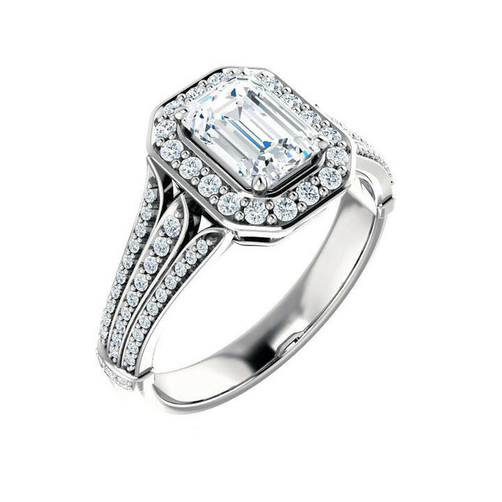 2.0 Ct Emerald-Cut Diamond Triple Pave Bezel Halo Engagement Ring-Evani Naomi Jewelry