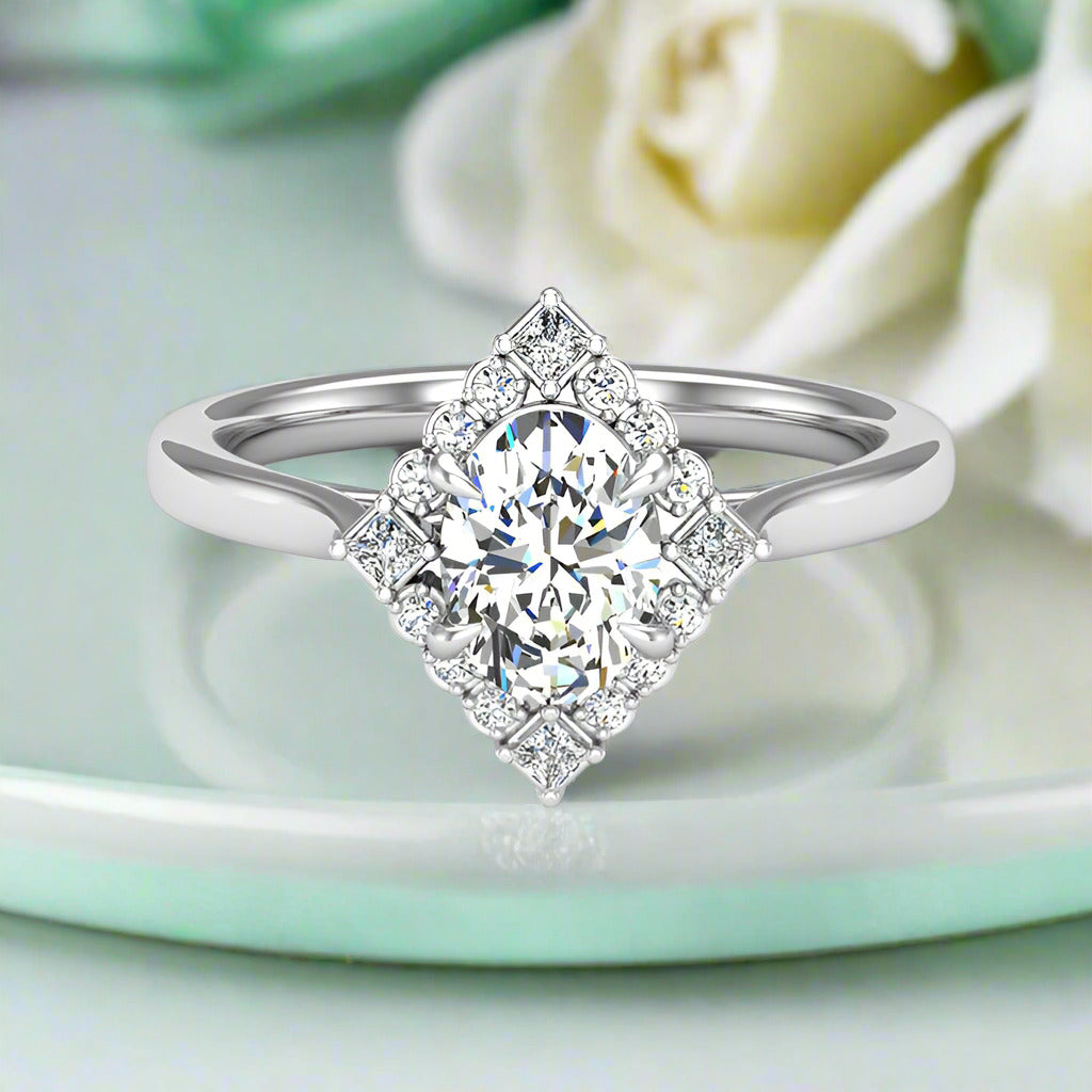 2.0 Ct Oval Cut Diamond With Princess Accents Engagement Ring-Evani Naomi Jewelry