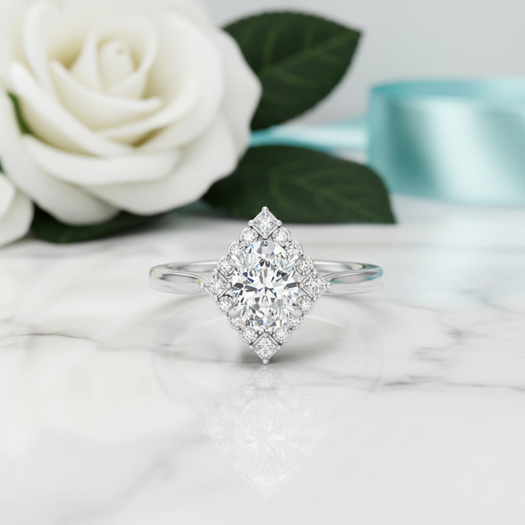 2.0 Ct Oval Cut Diamond With Princess Accents Engagement Ring-Evani Jewelry