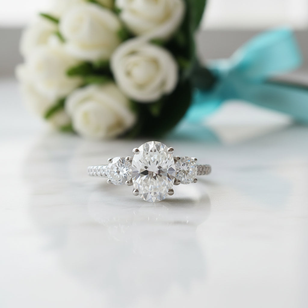 2.0 Ct Oval Cut Three Stone Diamond Engagement Ring-Evani Jewelry