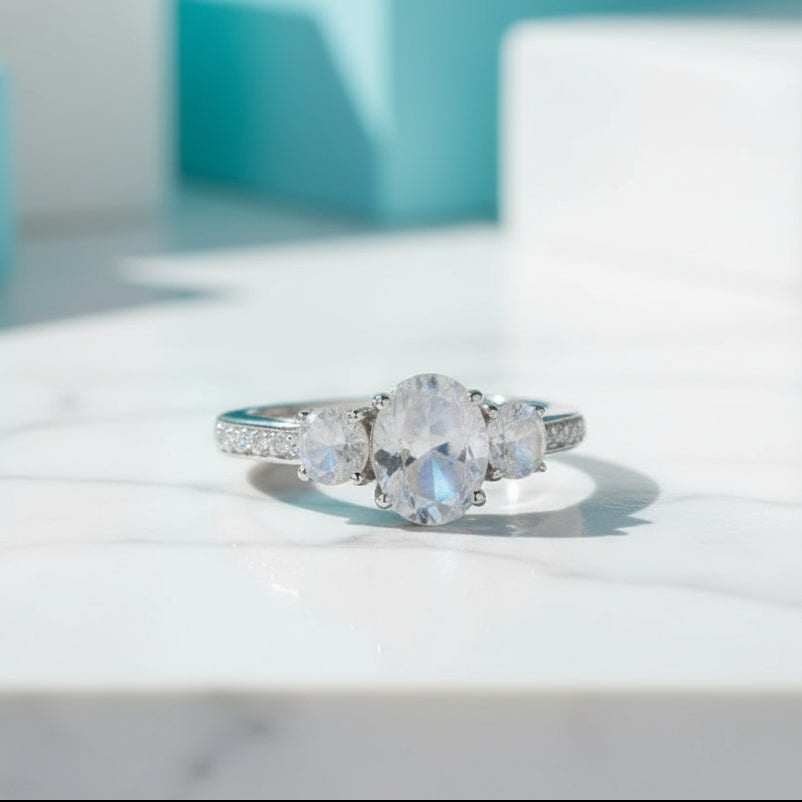 2.0 Ct Oval Cut Three Stone Diamond Engagement Ring-Evani Naomi Jewelry