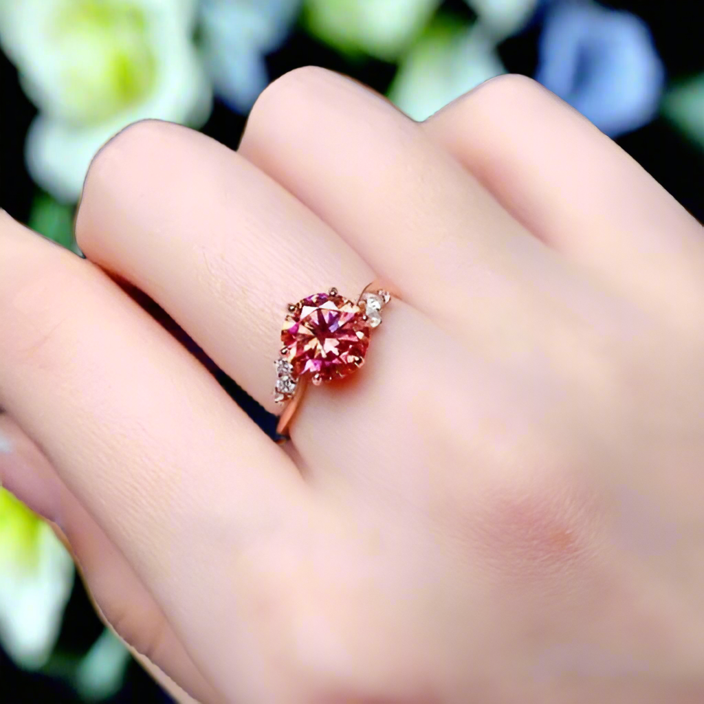 2.0 Ct Red Round Diamond Engagement Ring-Evani Naomi Jewelry
