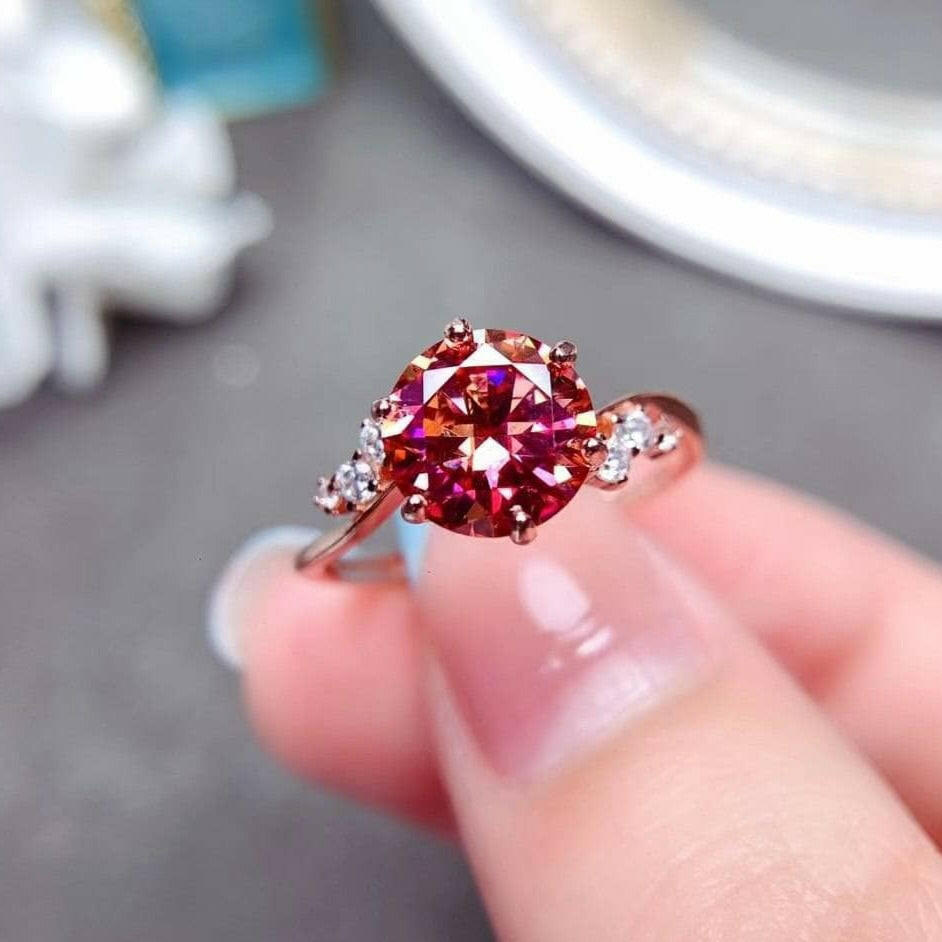 2.0 Ct Red Round Diamond Engagement Ring-Evani Naomi Jewelry