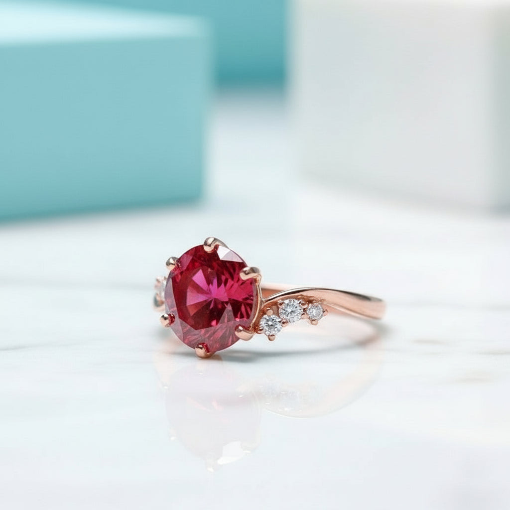 2.0 Ct Ruby Birthstone Round Cut Engagement Ring-Evani Jewelry