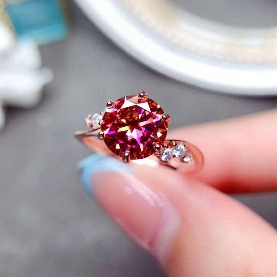 2.0 Ct Red Round Diamond Engagement Ring-Evani Naomi Jewelry
