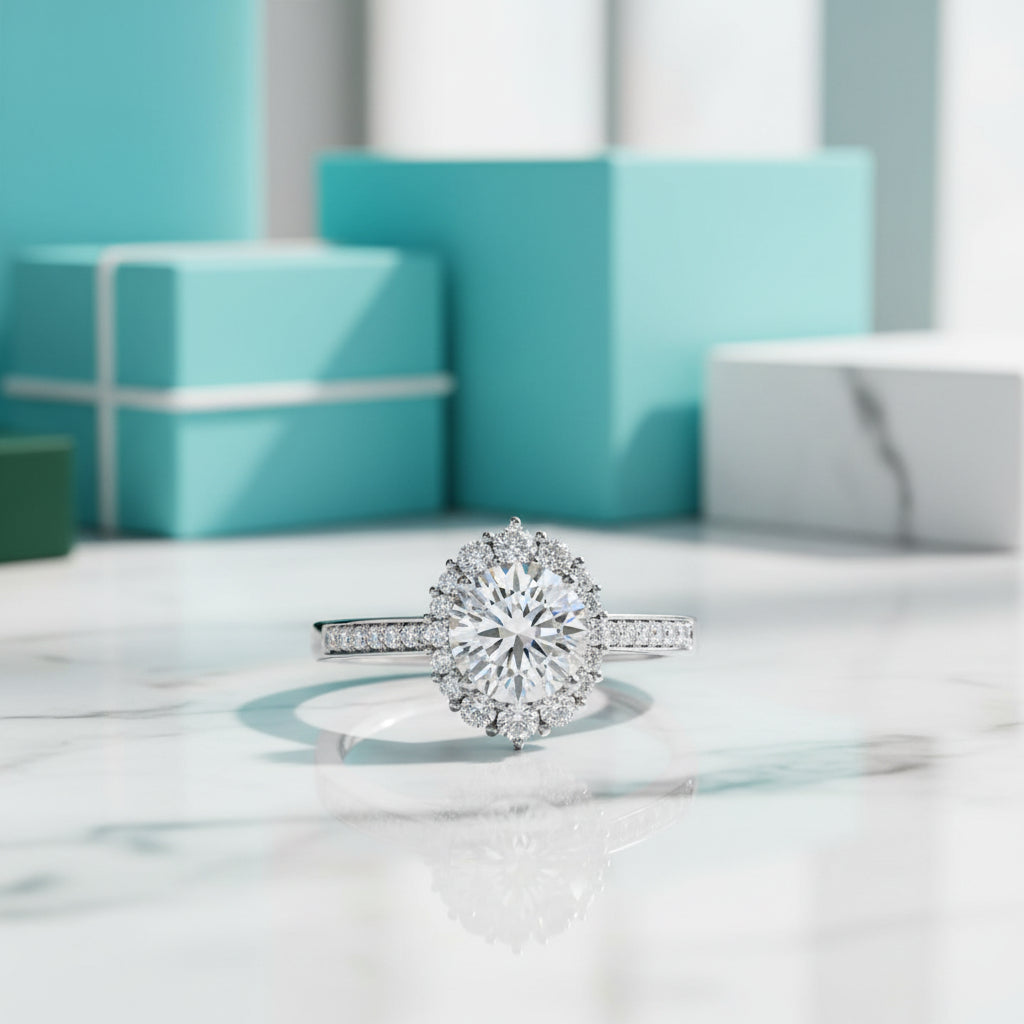 2.0 Ct Round Cut Diamond Halo Engagement Ring-Evani Jewelry