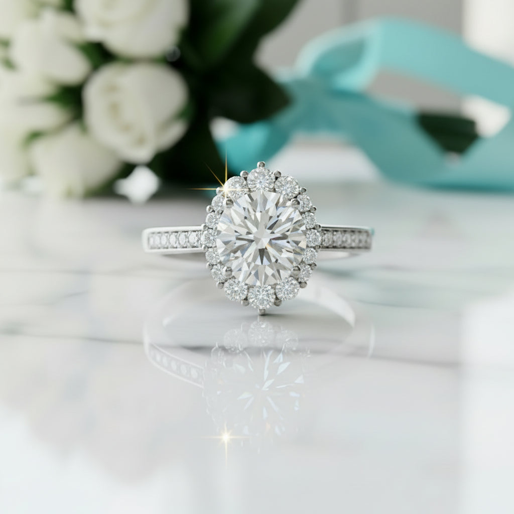 2.0 Ct Round Cut Diamond Halo Engagement Ring-Evani Jewelry