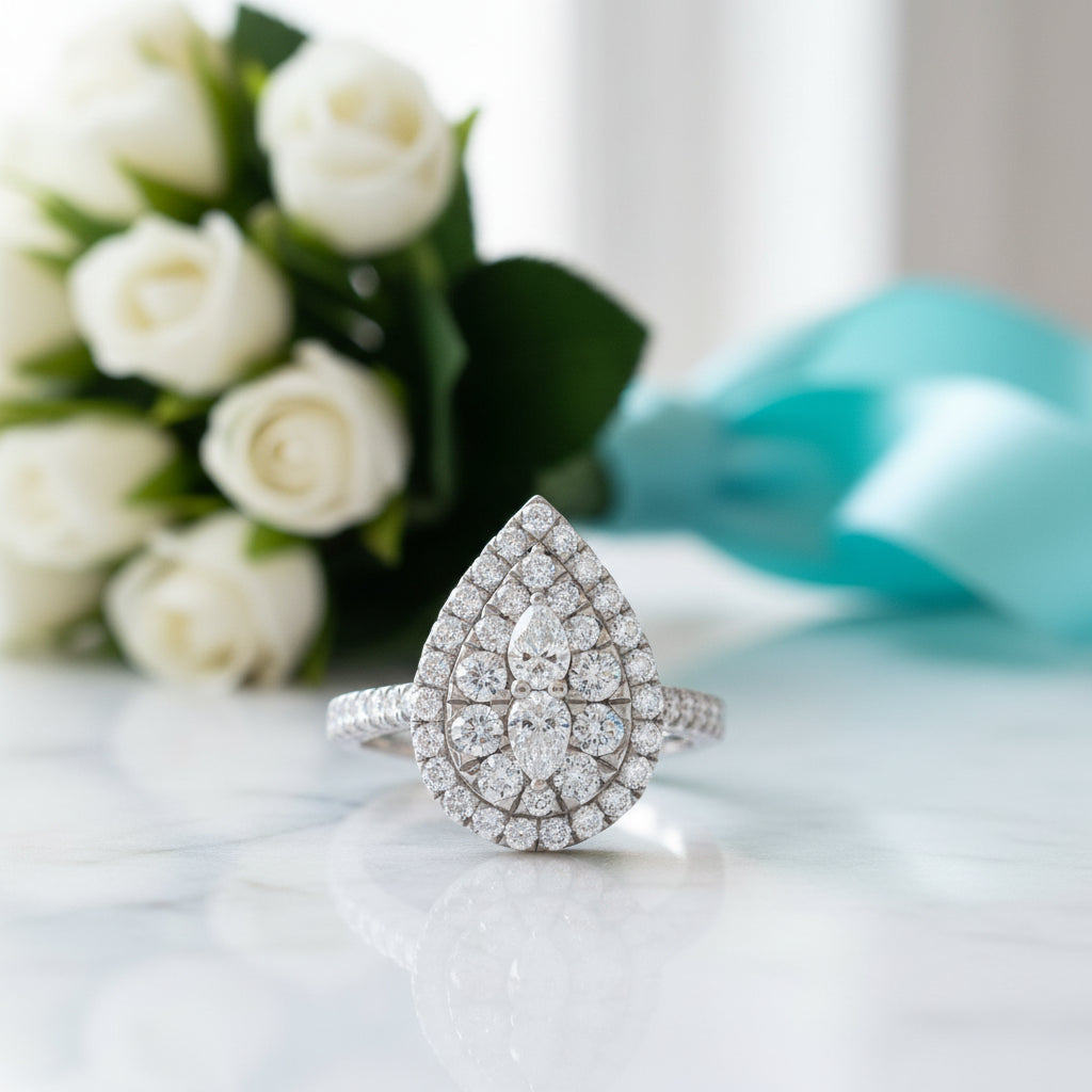 2.0 Ctw Pear Shape Multi Diamonds Engagement Ring-Evani Jewelry