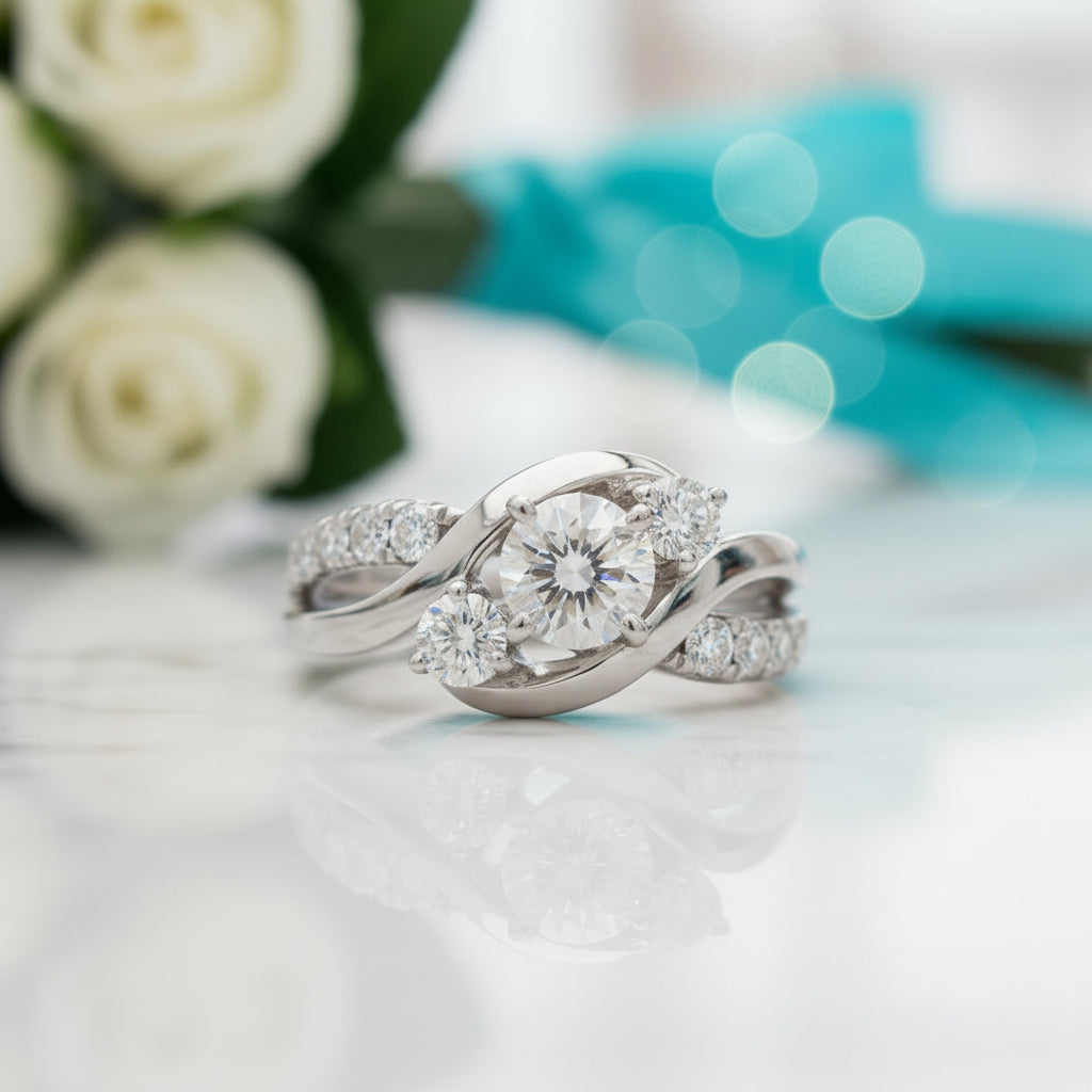 2.0 ct Round Cut Three Stone Diamond Twisted Engagement Ring-Evani Jewelry