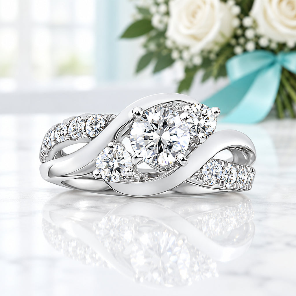 2.0 ct Round Cut Three Stone Diamond Twisted Engagement Ring-Evani Jewelry