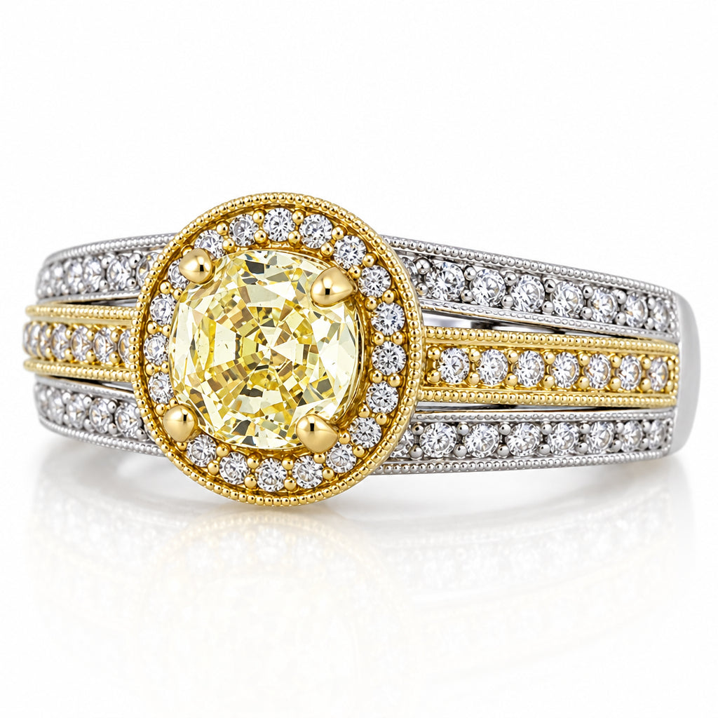 2 ct Fancy Topaz Round Cut Diamond Two-Tone 14k Gold Engagement-Evani Jewelry