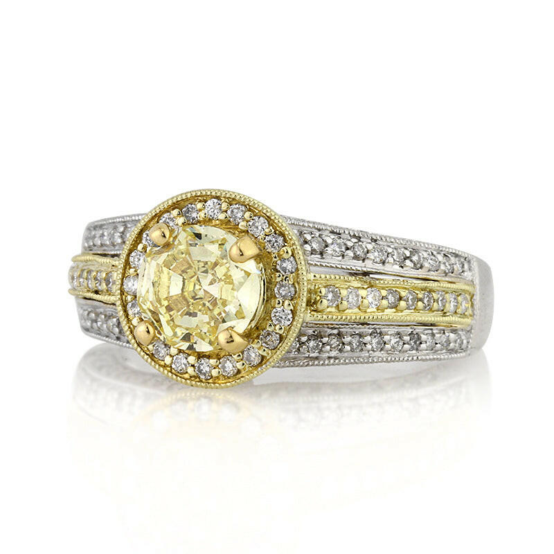 2.00 ct Fancy Yellow Round Cut Diamond Two Tone 14k Gold Engagement-Evani Naomi Jewelry