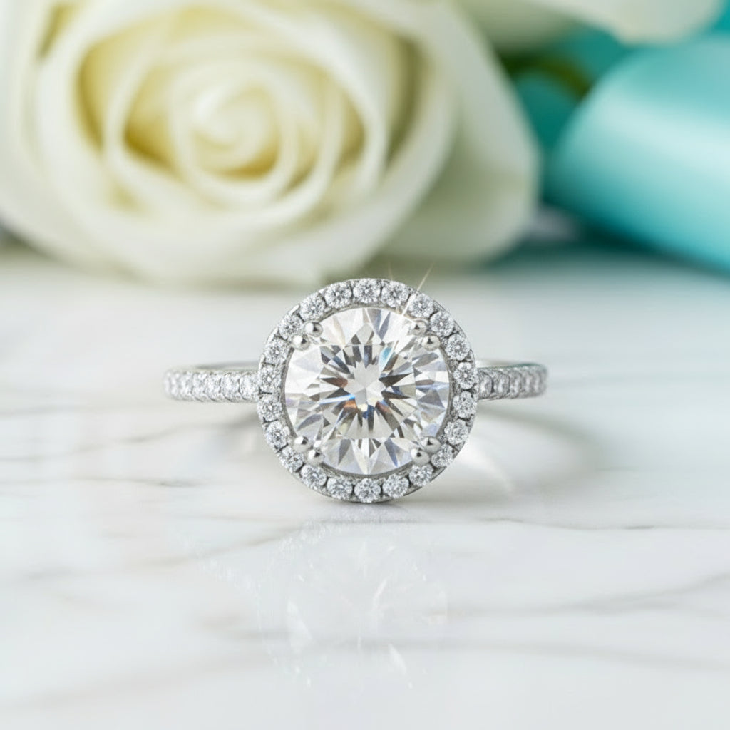 2.00 ct Round-cut Diamond Birthstone Halo Ring-Evani Jewelry