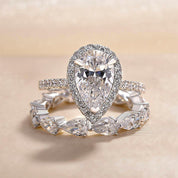 2.2 Ct Halo Pear Cut Wedding Ring Set-Evani Naomi Jewelry