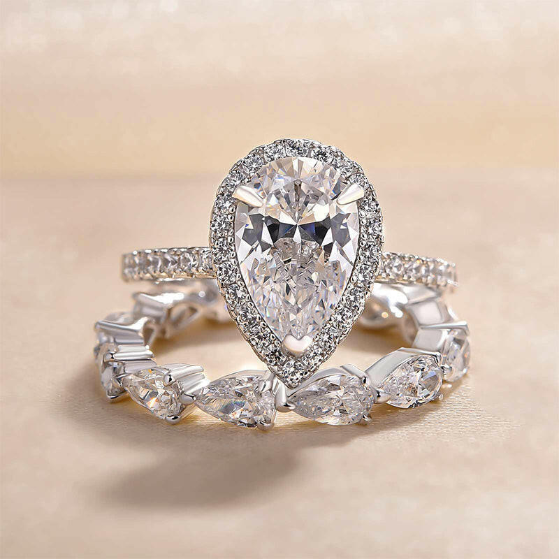 2.2 Ct Halo Pear Cut Wedding Ring Set-Evani Naomi Jewelry