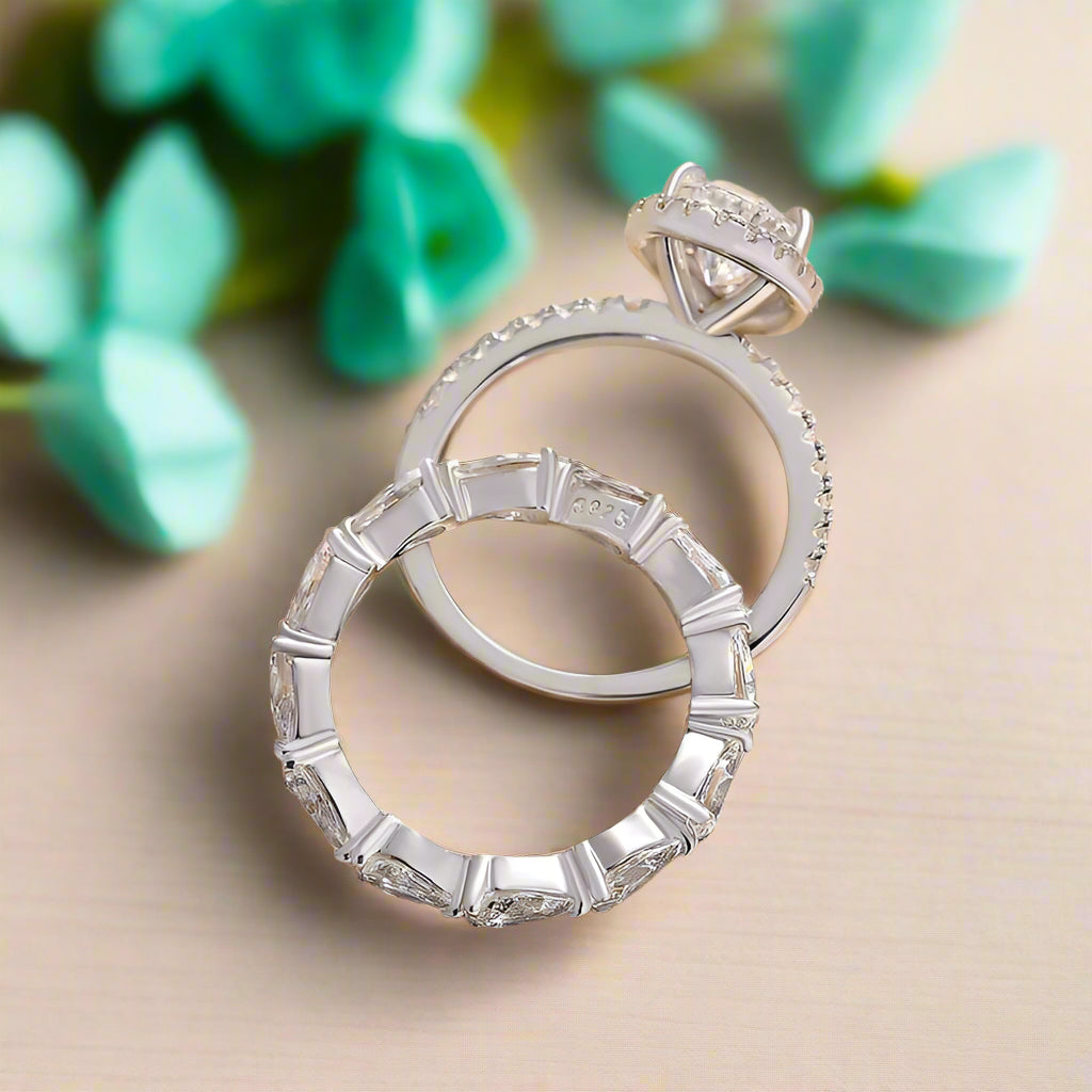 2.2 Ct Halo Pear Cut Wedding Ring Set-Evani Naomi Jewelry