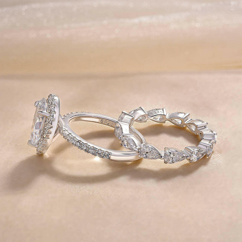 2.2 Ct Halo Pear Cut Wedding Ring Set-Evani Naomi Jewelry