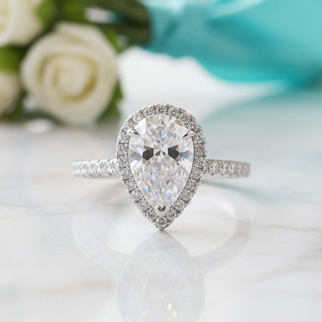 2.2 Ct Pear Cut Halo Diamond Engagement Ring-Evani Jewelry