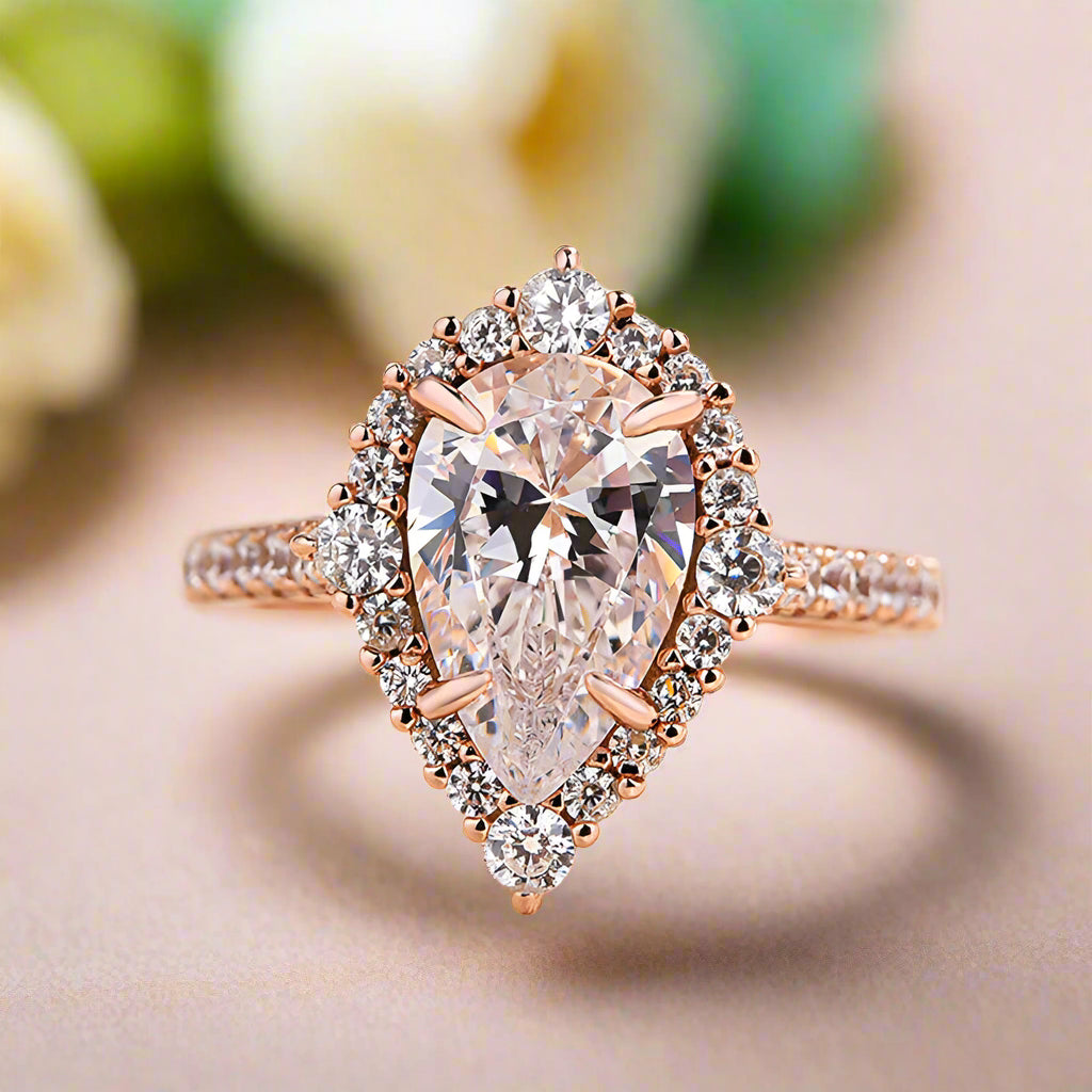 2.2 ct Pear-Cut Rose Gold Halo Bridal Ring Set-Evani Naomi Jewelry