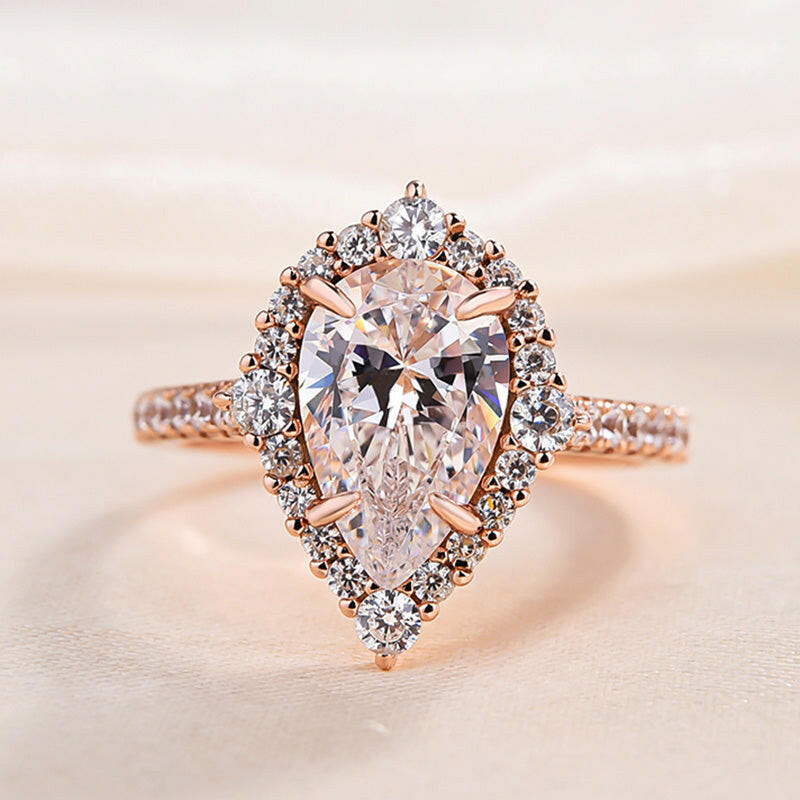2.2 ct Pear-Cut Rose Gold Halo Bridal Ring Set-Evani Naomi Jewelry