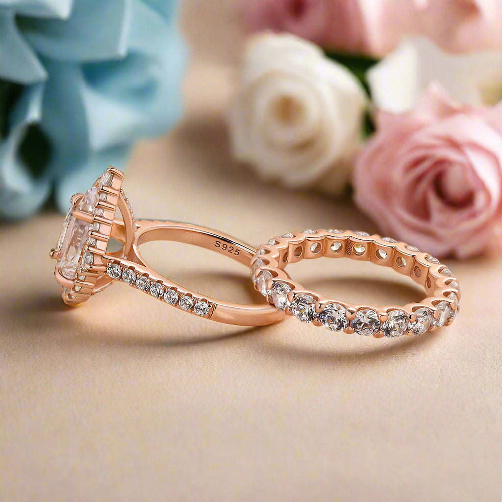 2.2 ct Pear-Cut Rose Gold Halo Bridal Ring Set-Evani Naomi Jewelry