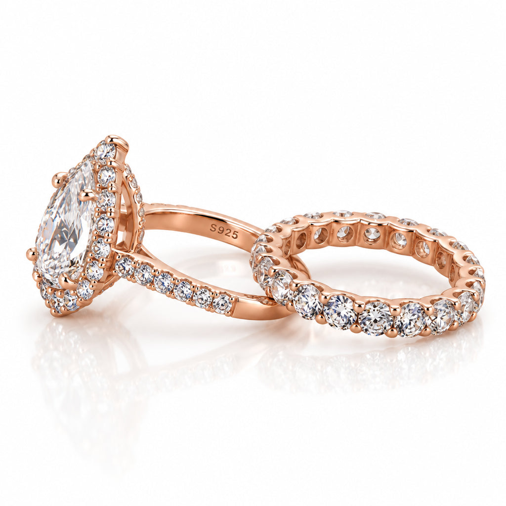 2.2 ct Pear-Cut Diamond Rose Gold Halo Bridal Ring Set-Evani Jewelry