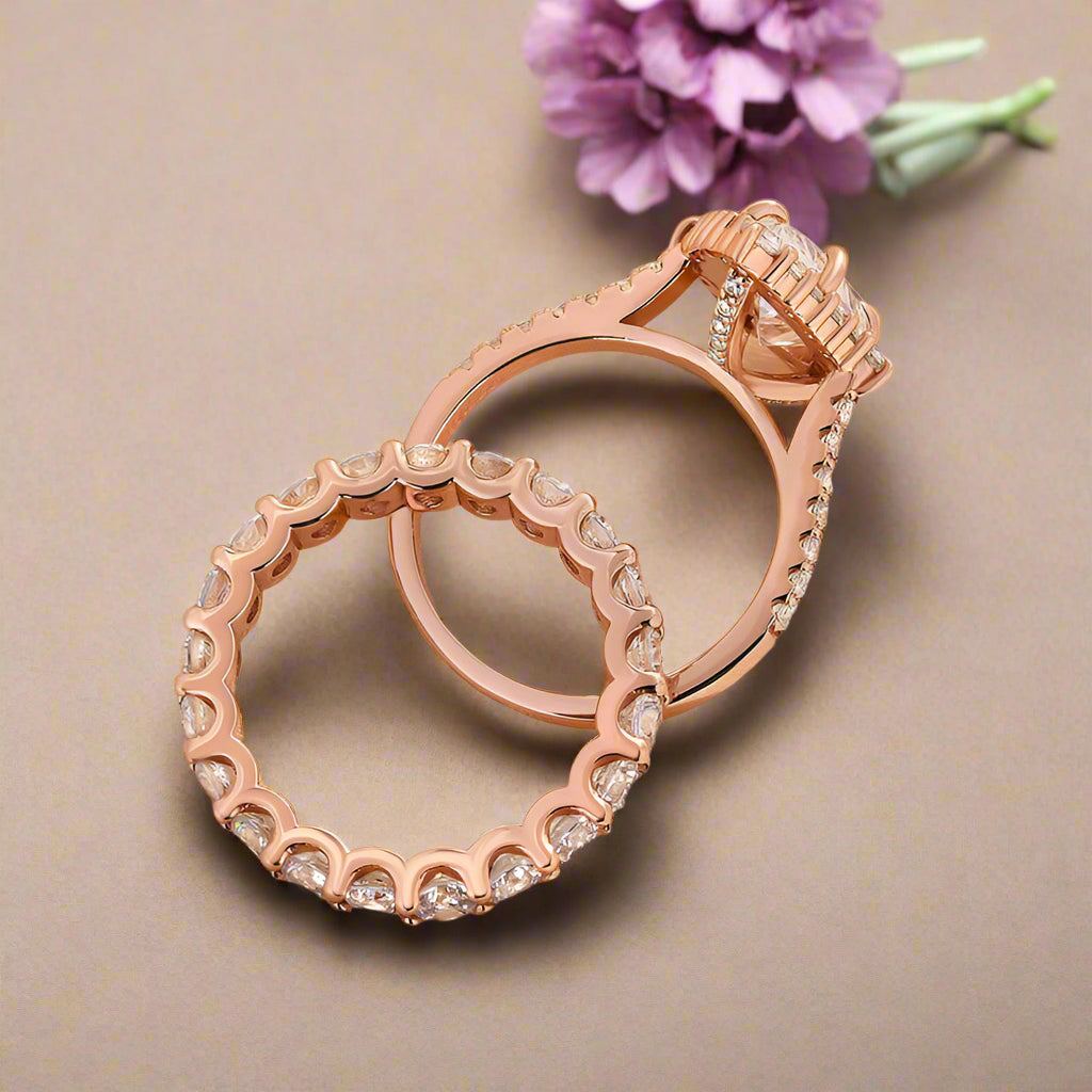 2.2 ct Pear-Cut Rose Gold Halo Bridal Ring Set-Evani Naomi Jewelry