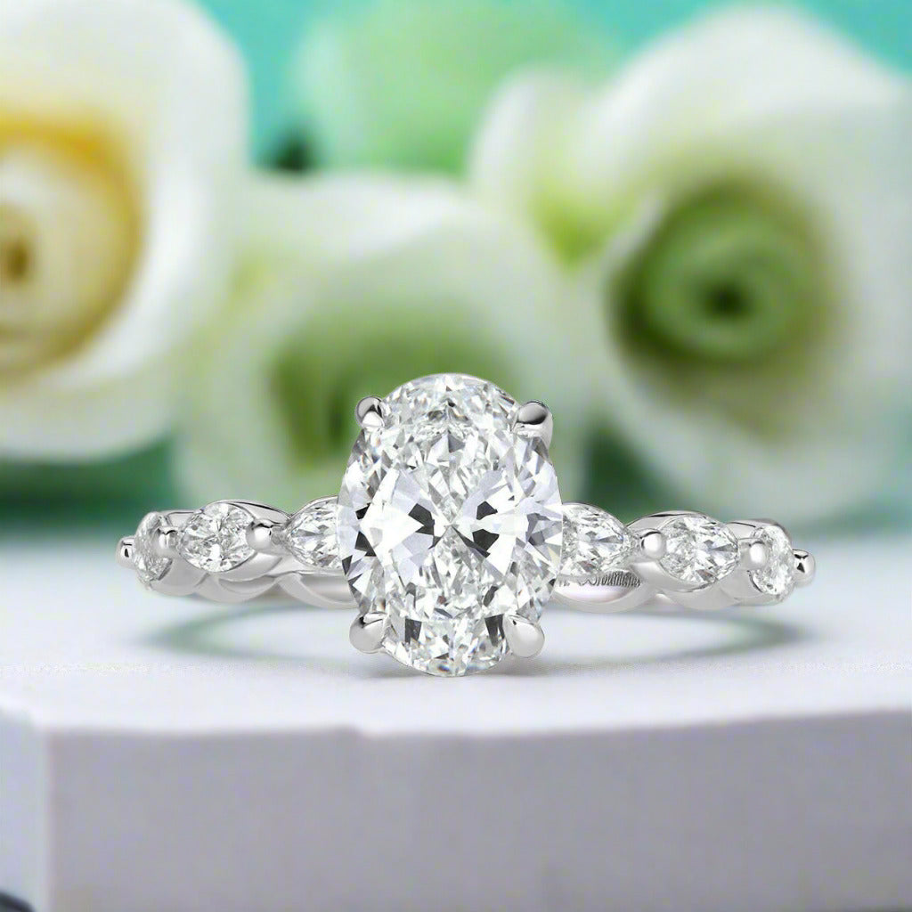 2.30 ct Oval Cut Diamond 14k White Gold Engagement Ring-Evani Naomi Jewelry