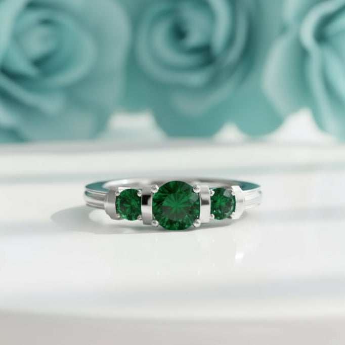 2.4 Ct Round Cut Three Stone Diamond Bar Engagement Ring-Evani Naomi Jewelry