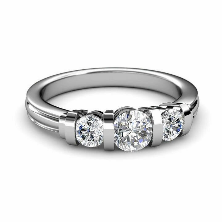 2.4 Ct Round Cut Three Stone Diamond Bar Engagement Ring-Evani Naomi Jewelry