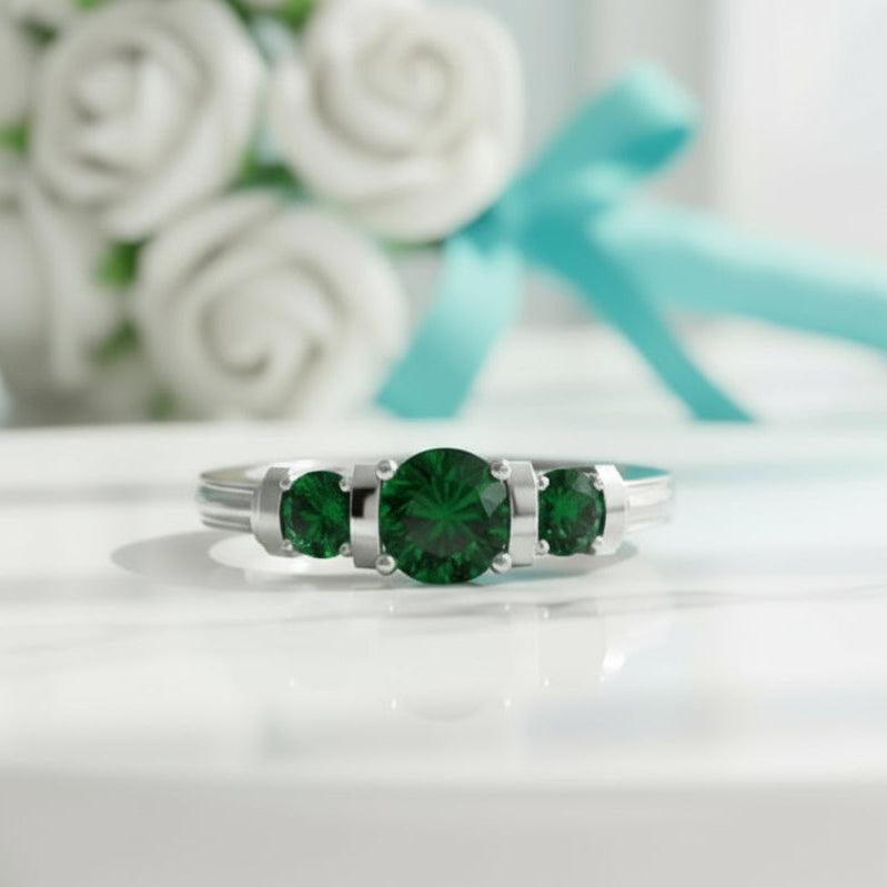 2.4 Ct Round Cut Three Stone Diamond Bar Engagement Ring-Evani Naomi Jewelry