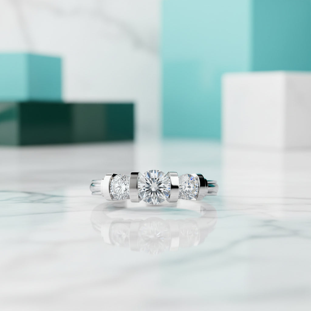 2.4 Ct Round Cut Three Stone Diamond Bar Engagement Ring-Evani Jewelry