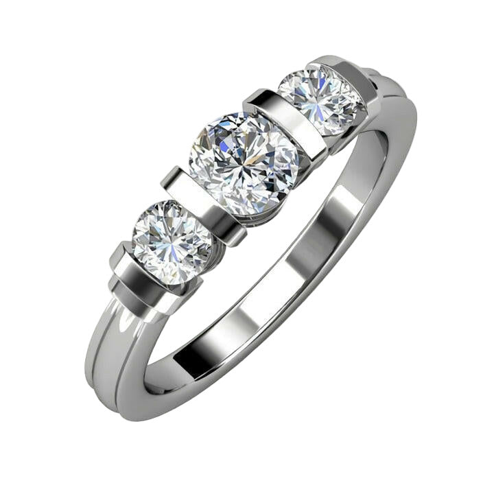 2.4 Ct Round Cut Three Stone Diamond Bar Engagement Ring-Evani Naomi Jewelry
