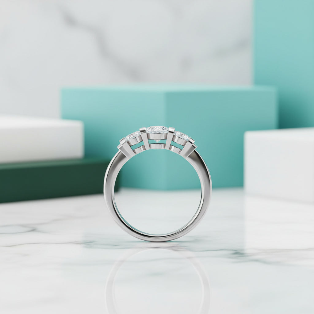 2.4 Ct Round Cut Three Stone Diamond Bar Engagement Ring-Evani Jewelry