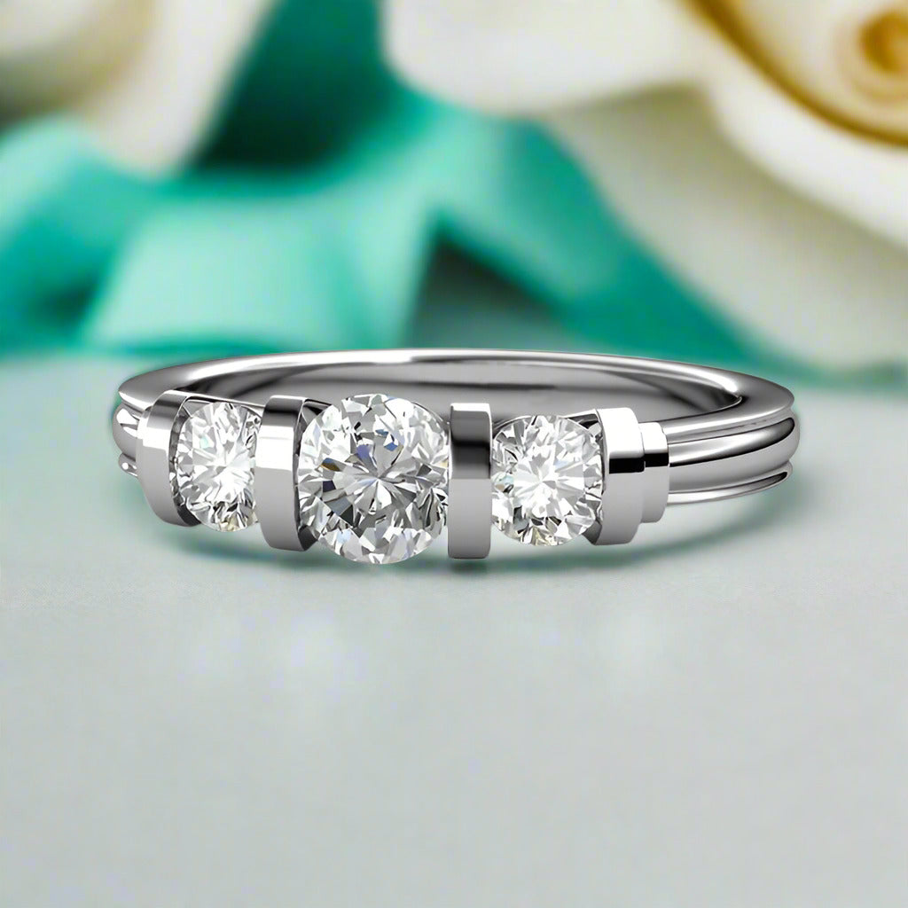2.4 Ct Round Cut Three Stone Diamond Bar Engagement Ring-Evani Naomi Jewelry