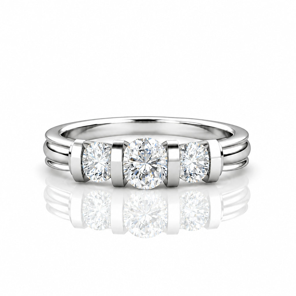 2.4 Ct Round Cut Three Stone Diamond Option Bar Engagement Ring