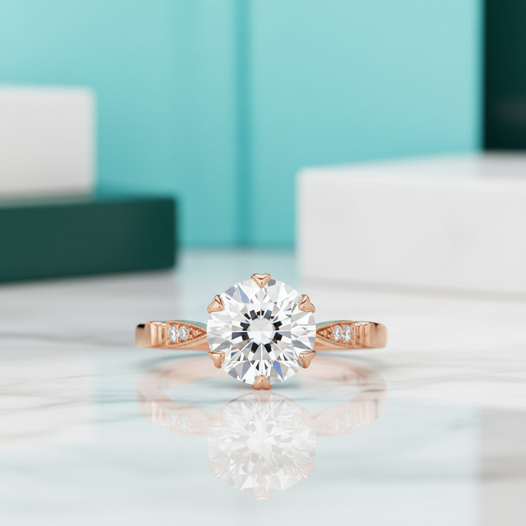 2.5 ct Round Brilliant Cut Diamond 14k Rose Gold Engagement Ring-Evani Jewelry