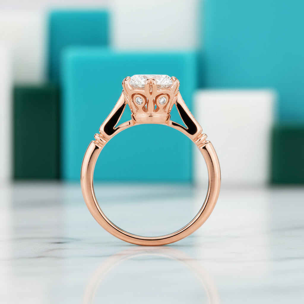 2.5 ct Round Brilliant Cut Diamond 14k Rose Gold Engagement Ring-Evani Jewelry