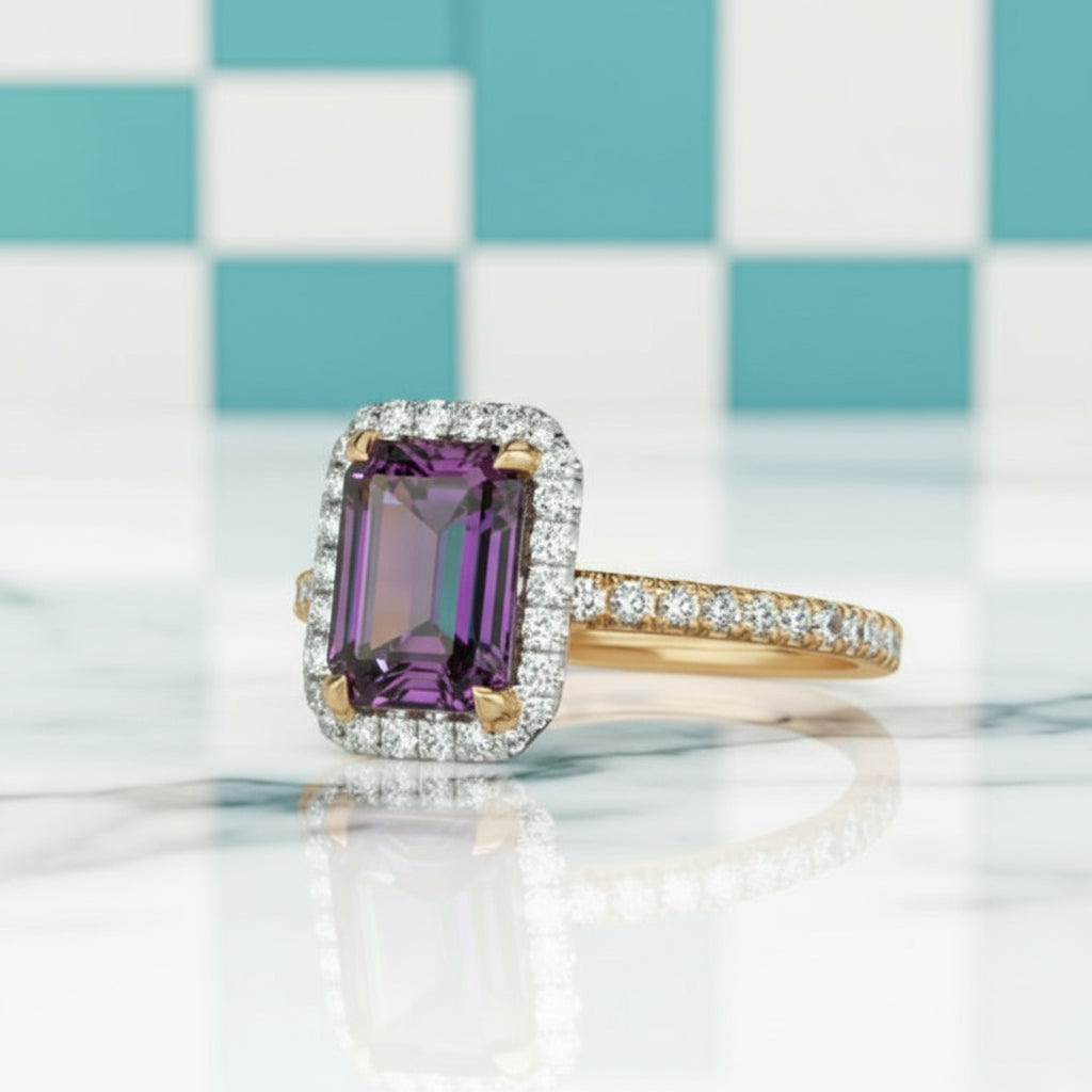 2.50 ct Emerald Cut Diamond Two Tone 14k Gold Engagement Ring-Evani Naomi Jewelry