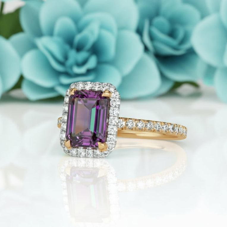 2.50 ct Emerald Cut Diamond Two Tone 14k Gold Engagement Ring-Evani Naomi Jewelry