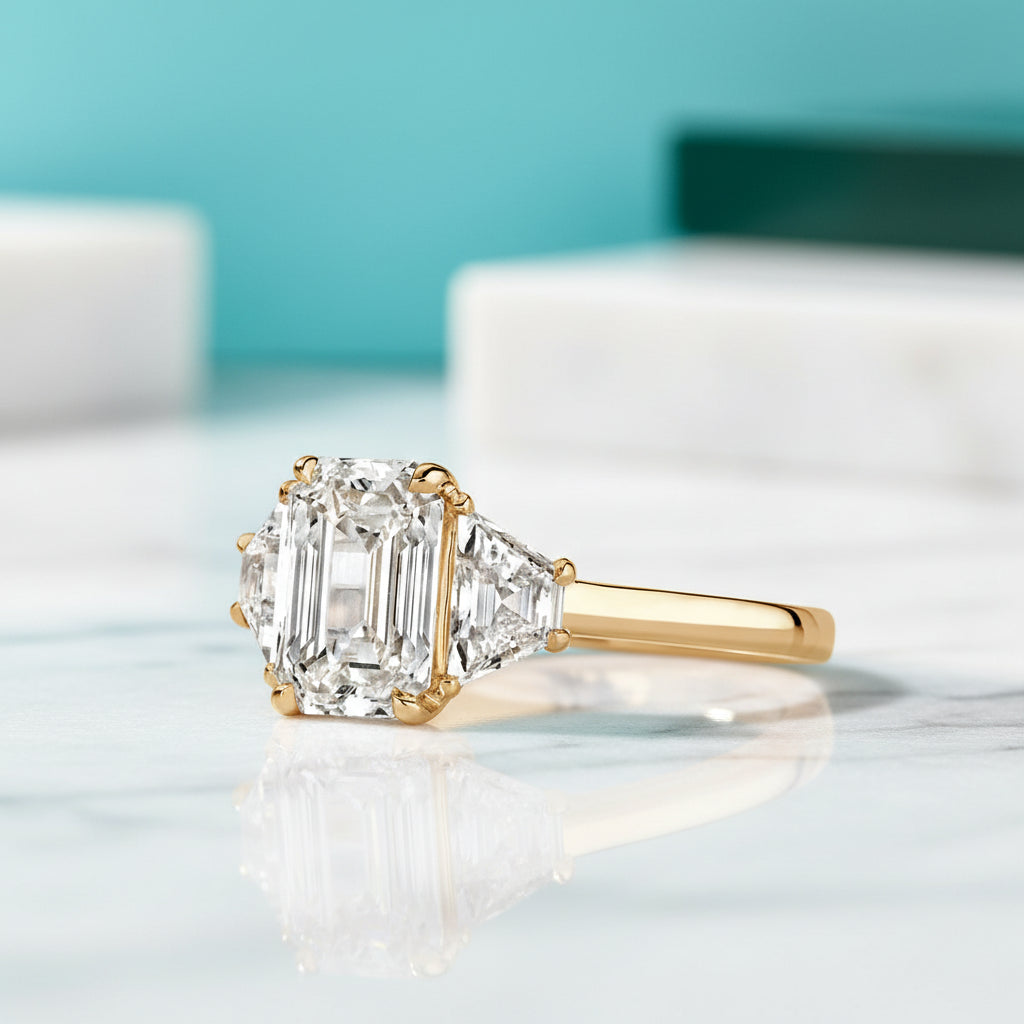 2.50 ct Emerald Cut Three Diamond Engagement Ring-Evani Jewelry