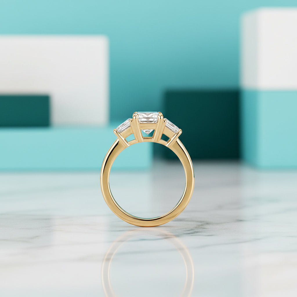 2.50 ct Emerald Cut Three Diamond Engagement Ring-Evani Jewelry