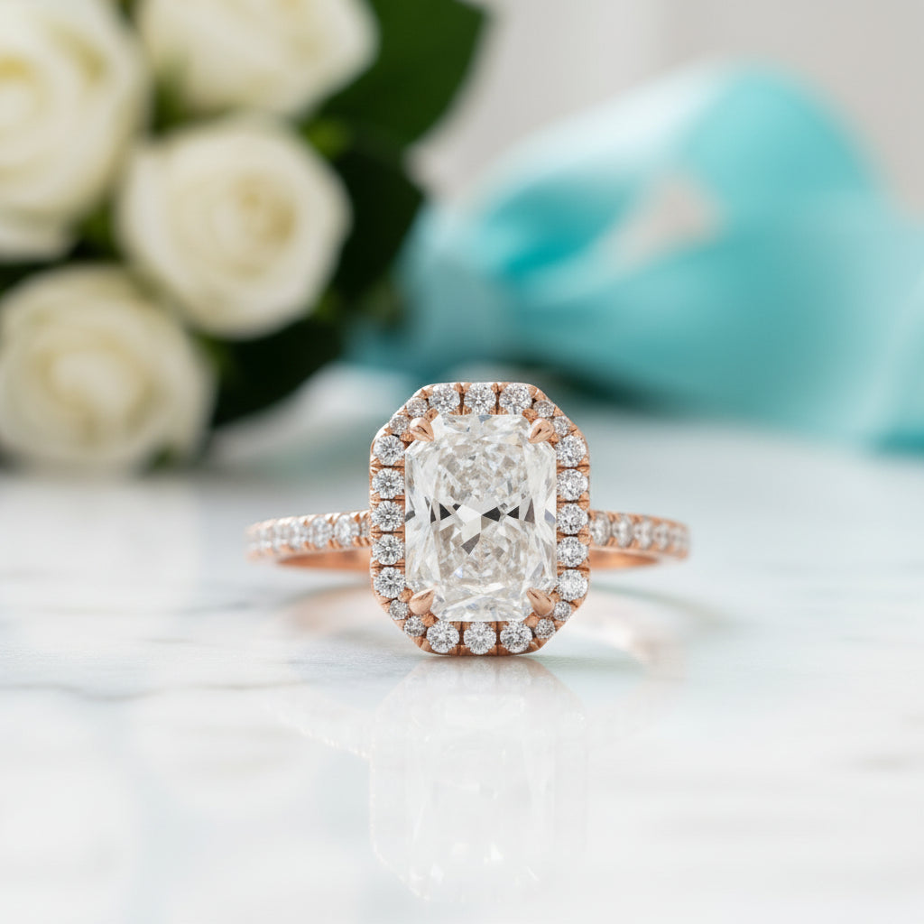 2.50 ct Halo Radiant Cut Diamond Engagement Ring-Evani Jewelry
